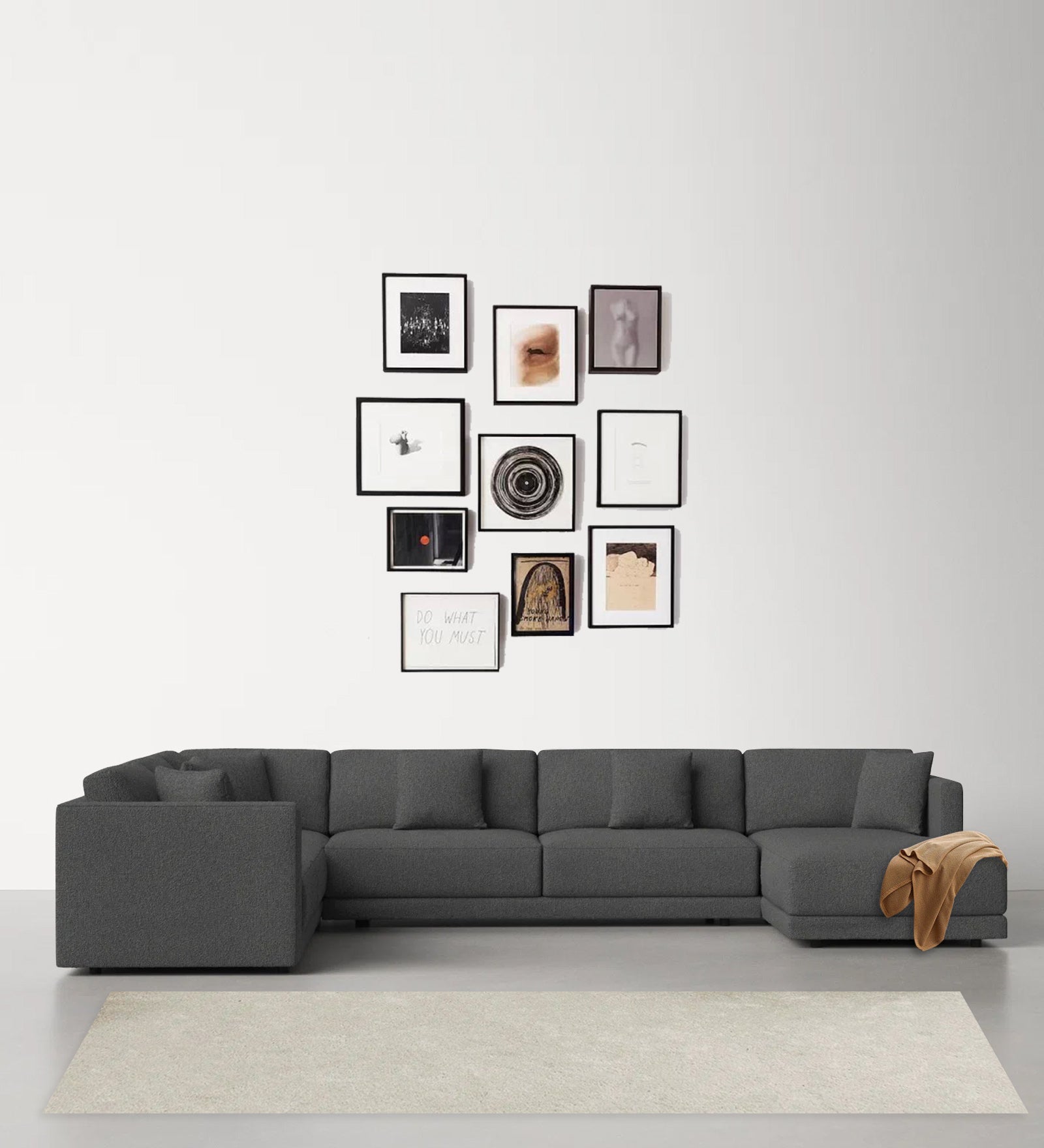 Carlin Fabric LHS 8 Seater Sectional Sofa In Charcoal Grey Colour